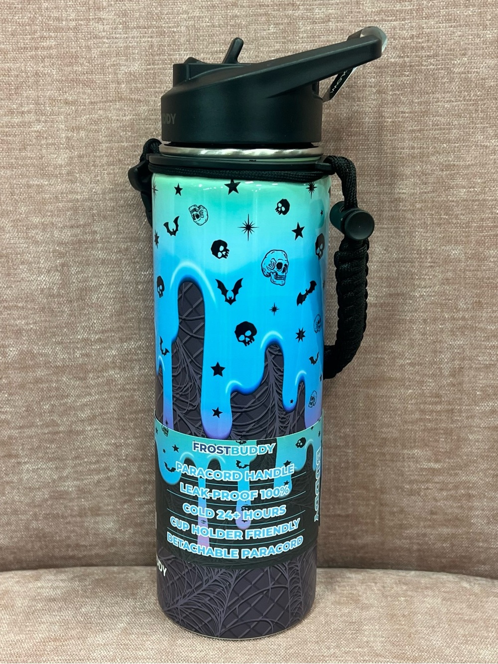 FrostBuddy Teal & Black Insulated Water Bottle with Paracord Handle